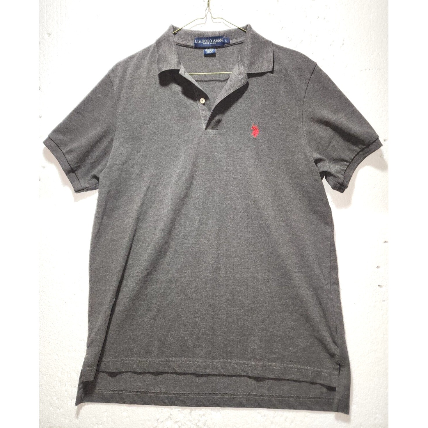 Us Polo Assn Polo Shirt Men Large Gray 1/4 Buttons Collared Short Sleeve Logo